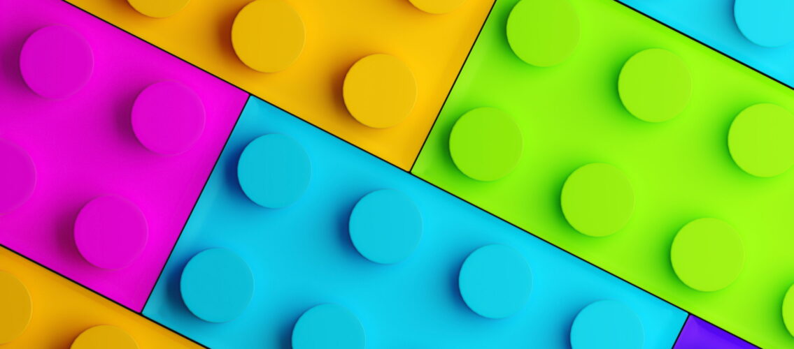 Plastic building blocks background. 3d render