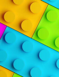 Plastic building blocks background. 3d render